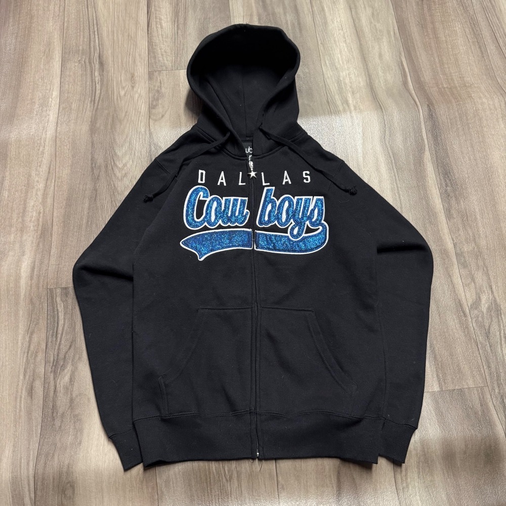 Dallas Cowboys Her Style Black Glitter Full Zip Hoodie Sweatshirt Medium M